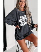 Gray Corded Hey Boo Ghost Graphic Drop Shoulder Halloween Sweatshirt - S