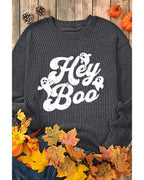Gray Corded Hey Boo Ghost Graphic Drop Shoulder Halloween Sweatshirt - XL