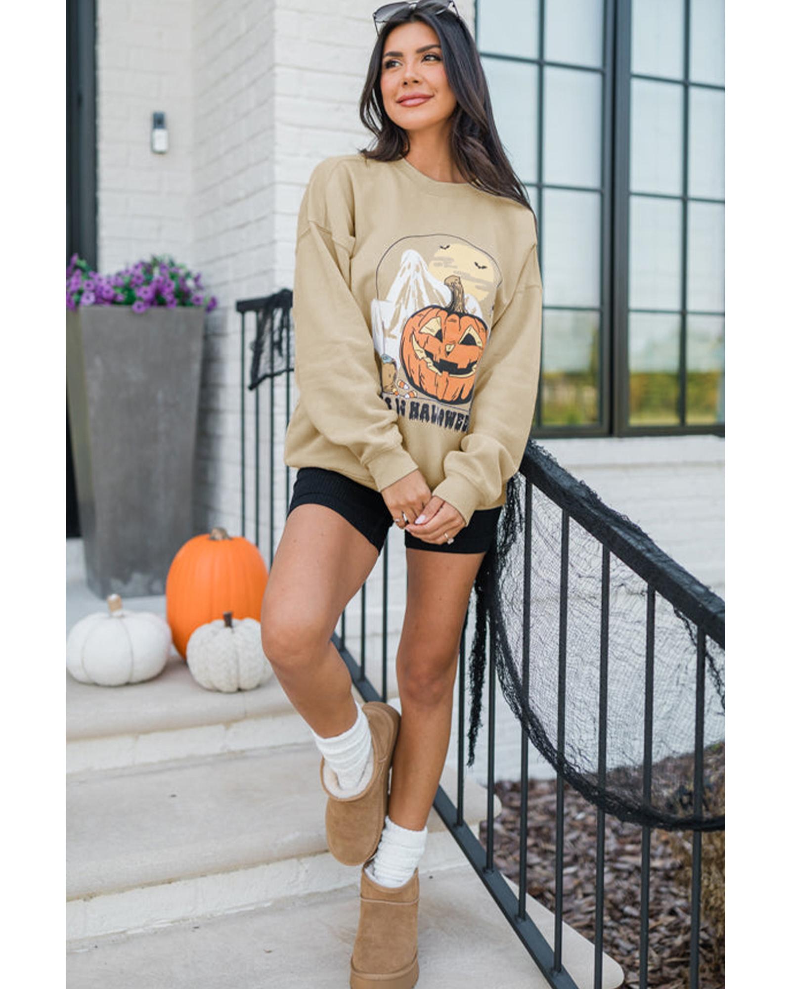 Parchment Spooky Pumpkin Graphic Crewneck Halloween Sweatshirt - L