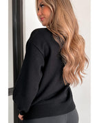 Black Halloween Pumpkin Face Pattern Drop Shoulder Sweater - XL