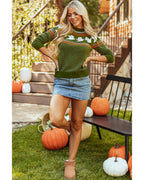 Jungle Green Halloween Ghost Pattern Drop Shoulder Sweater - L