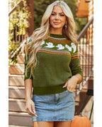 Jungle Green Halloween Ghost Pattern Drop Shoulder Sweater - M
