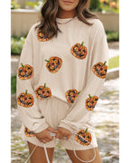 Parchment Halloween Sequin Pumpkin Corded Two Piece Shorts Set - 2XL