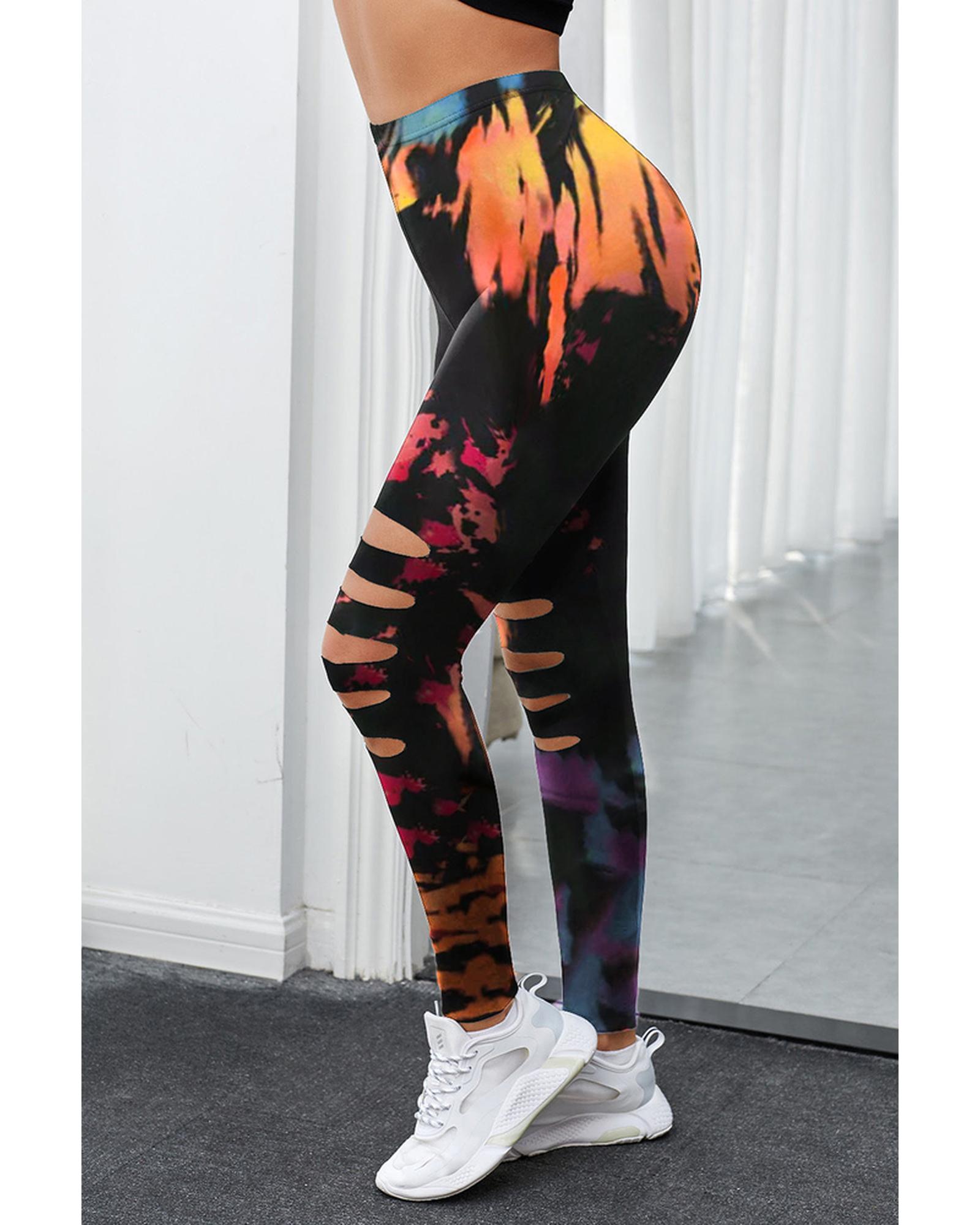 Azura Exchange Tie Dye Hollow Out Fitness Leggings - XL