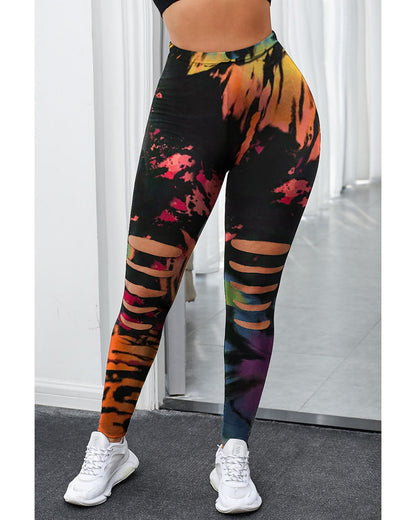 Azura Exchange Tie Dye Hollow Out Fitness Leggings - XL