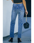 Sky Blue Ripped Pumpkin Patchwork Halloween Straight Jeans - 8 US