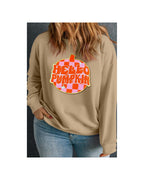 Apricot Plus Hello Pumpkin Pattern Drop Shoulder Halloween Sweatshirt - 3X
