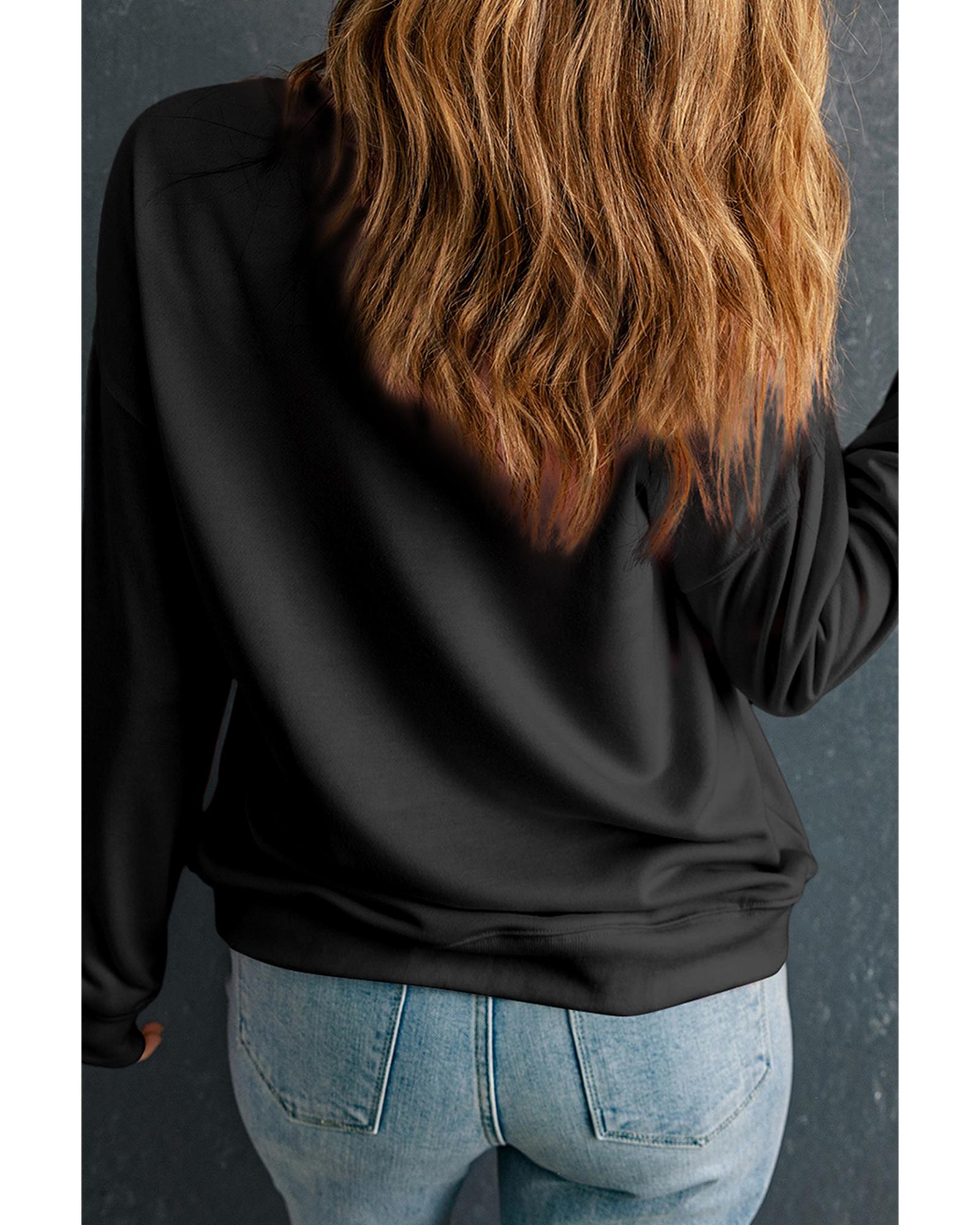 Black Sequin Pumpkin Face Graphic Plus Size Halloween Sweatshirt - 3X