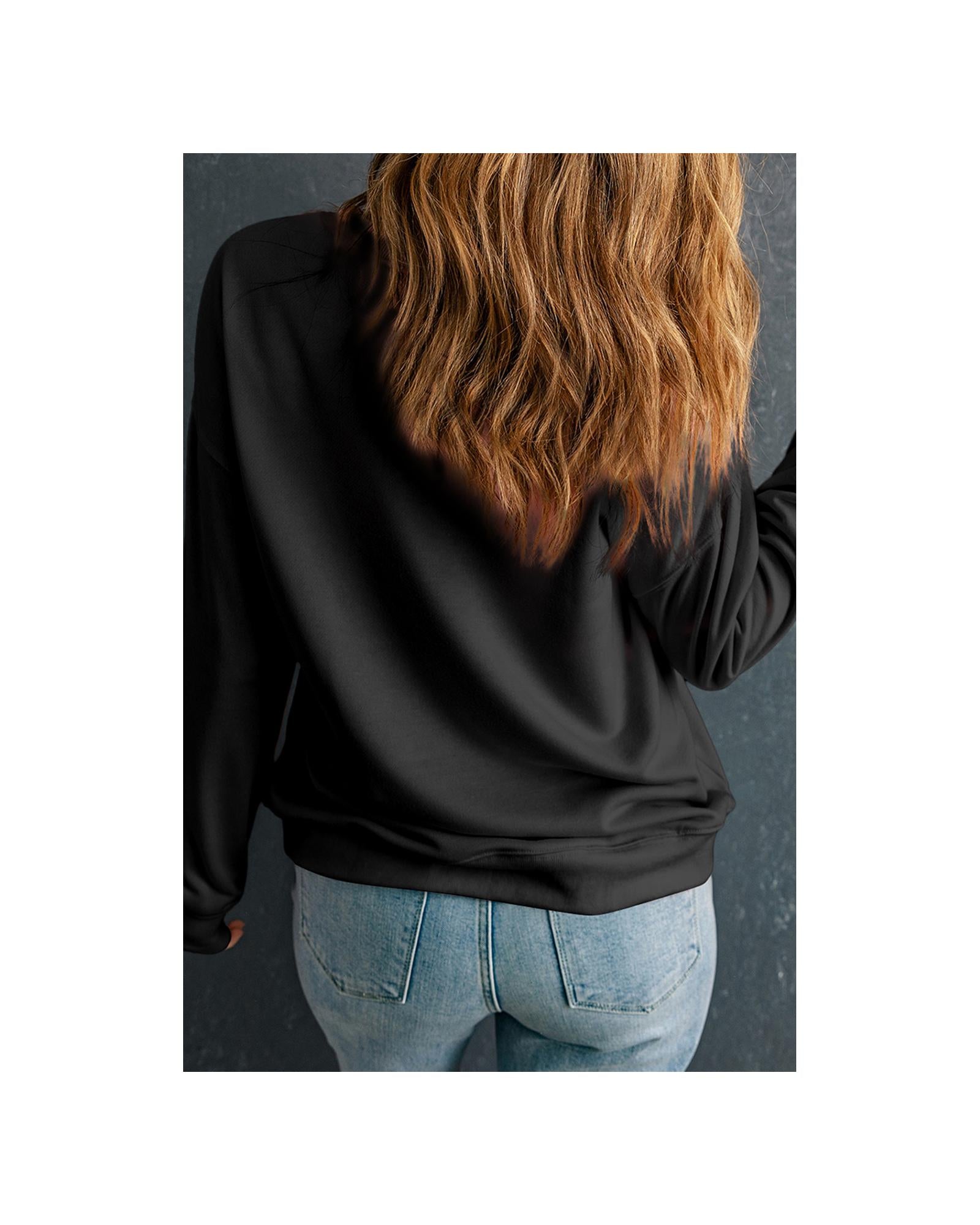 Black Sequin Pumpkin Face Graphic Plus Size Halloween Sweatshirt - 4X