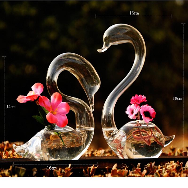 Swan Flower Vases - Home Decor Wedding Gifts Glass Crafts
