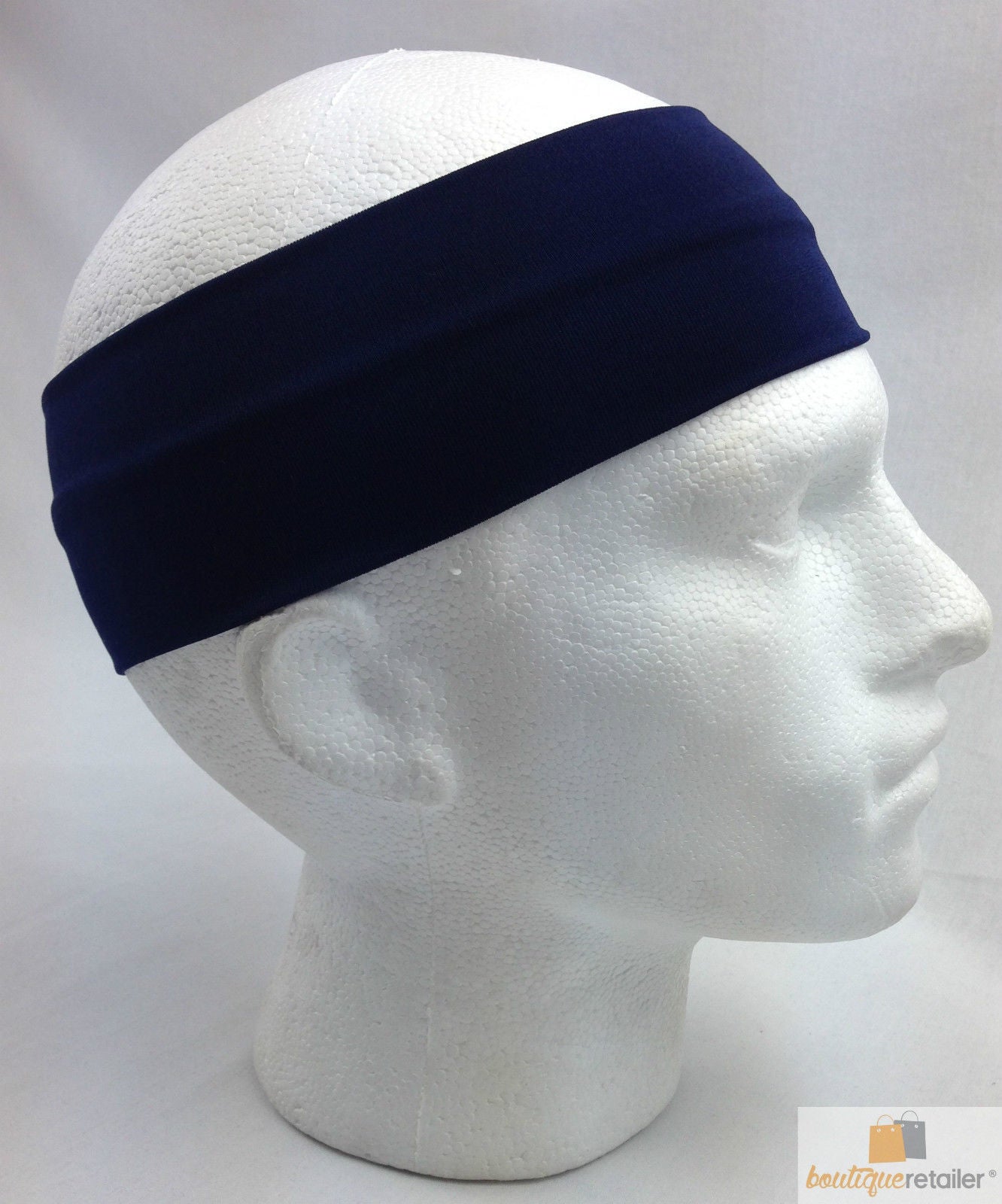 PLAIN HEADBAND Elastic Stretch Sports Yoga Hair Band Unisex 8cm Wide Wrap - Navy Blue