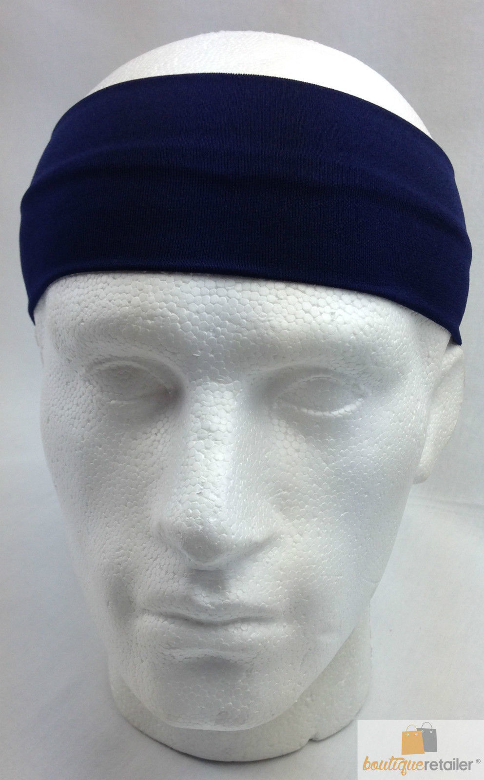 PLAIN HEADBAND Elastic Stretch Sports Yoga Hair Band Unisex 8cm Wide Wrap - Navy Blue