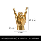 Gold Right Hand Resin Rock and Roll Hand Figurine - Stylish Desk and Living Room Decor