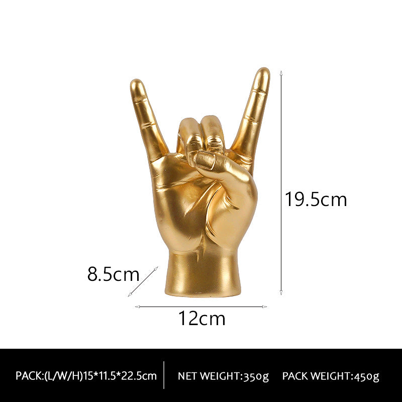 Gold Right Hand Resin Rock and Roll Hand Figurine - Stylish Desk and Living Room Decor