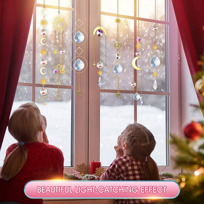 (Style 6) 4 pcs Crystal Wind Chimes-Sun Catcher Star Moon Dream Catcher for Window 34cm