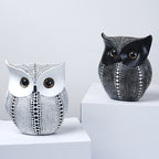 White Gold resin owl statue - modern perforated design for living room TV cabinet and entryway decoration