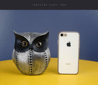 Black gold resin owl statue - modern perforated design for living room TV cabinet and entryway decoration