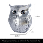 Silver resin owl statue - modern perforated design for living room TV cabinet and entryway decoration