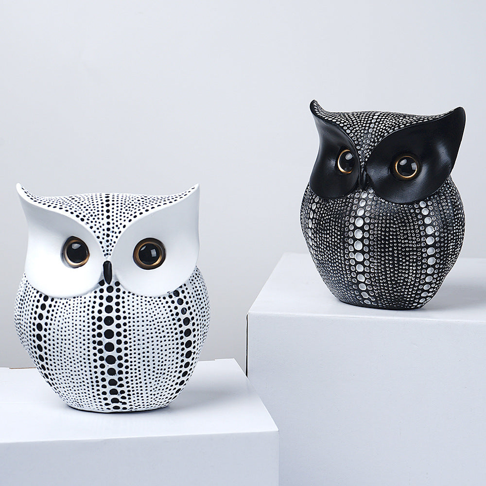Silver resin owl statue - modern perforated design for living room TV cabinet and entryway decoration