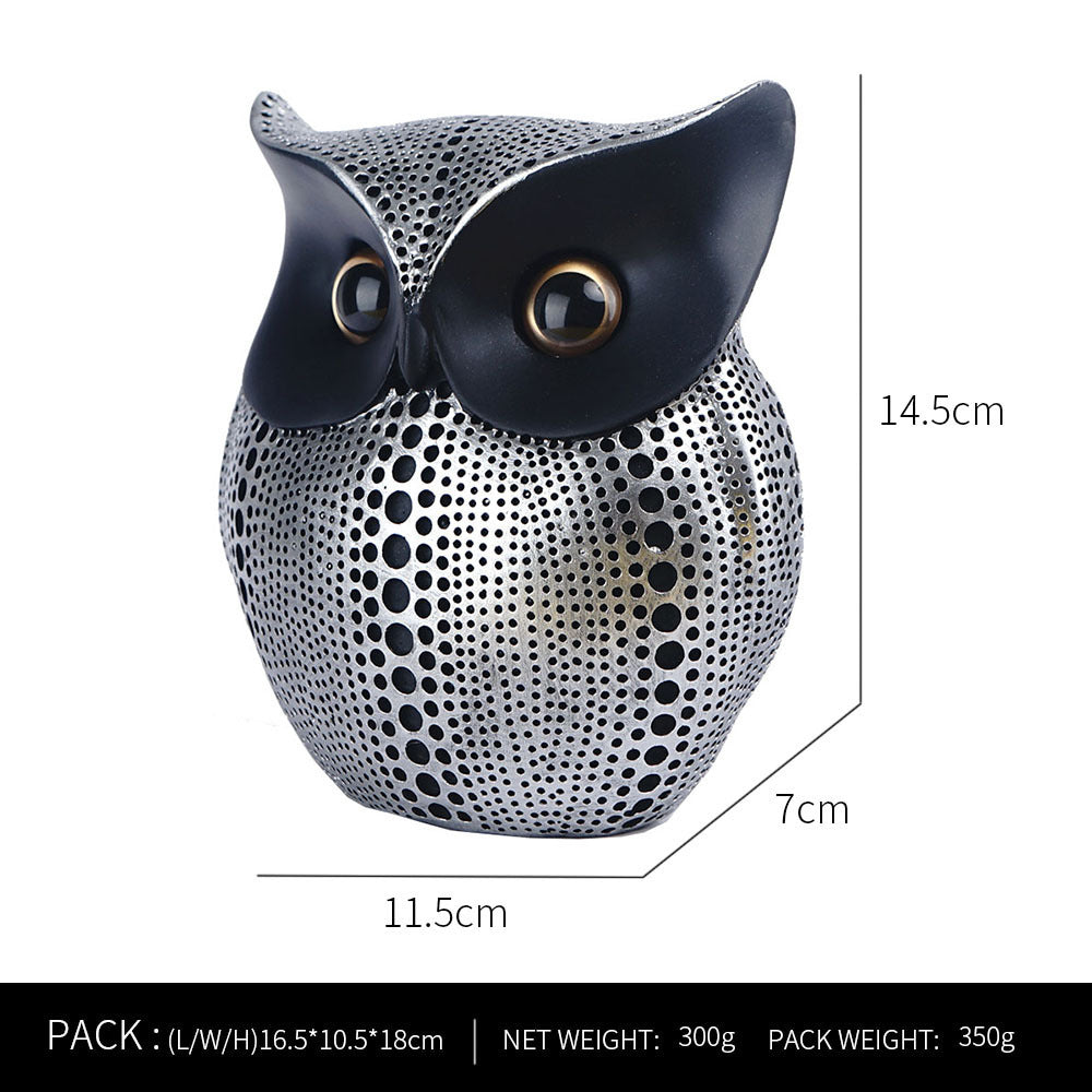 Black silver resin owl statue - modern perforated design for living room TV cabinet and entryway decoration