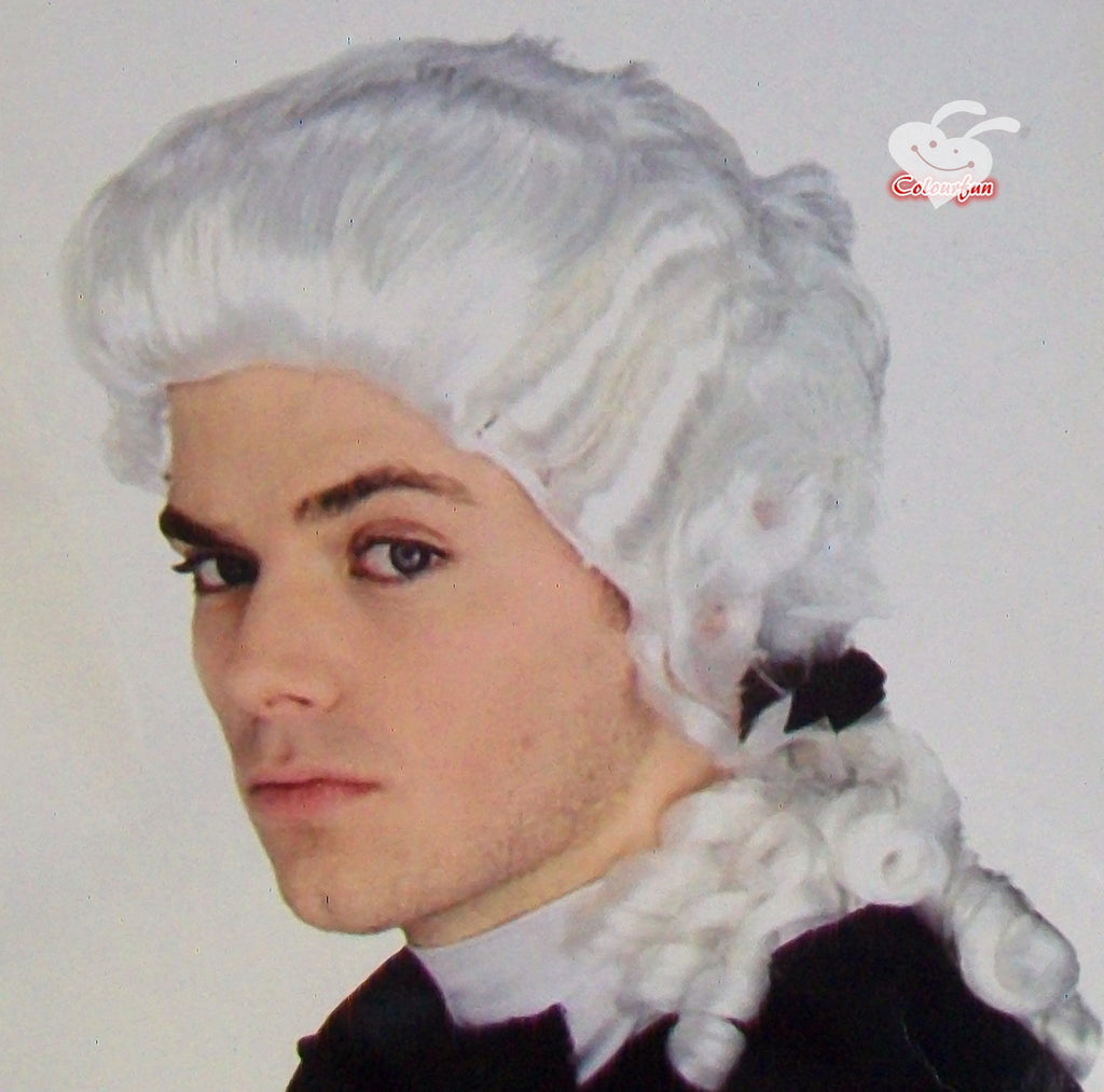 White Judge Wig Colonial Wig Lawyer Dress Costume Halloween Fancy Party wig