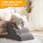 3 Tiers Dog Ramp Non-Slip Pet Steps Cat Stairs Foam Soft Pet Slope Max 40LBS Load for High Beds Sofa Couches With Zippered Washable Corduroy Cover Indoor