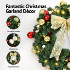 Jingle Jollys Christmas Wreath 60CM LED Garland Berries Bow Baubles Xmas Decor