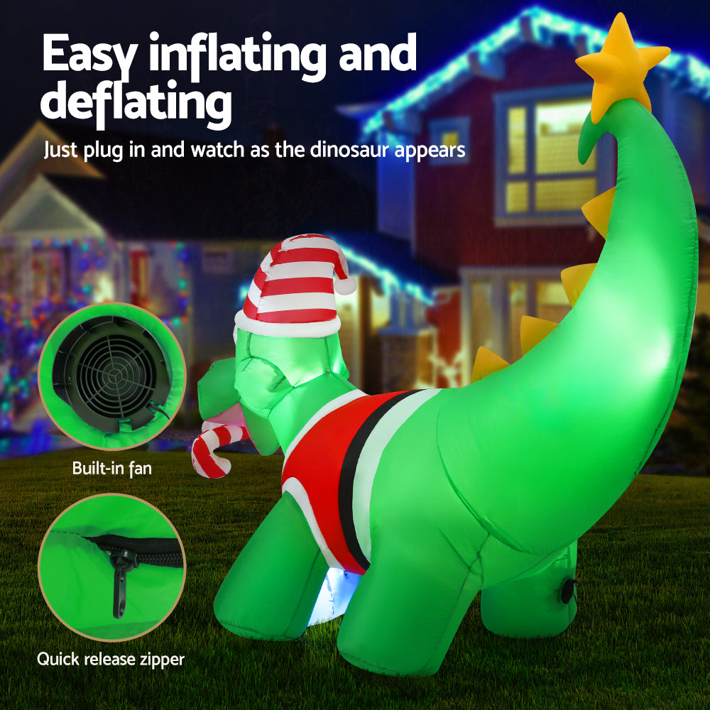 Jingle Jollys Christmas Inflatable Dinosaur 1.86M Height LED Decorations Illuminated