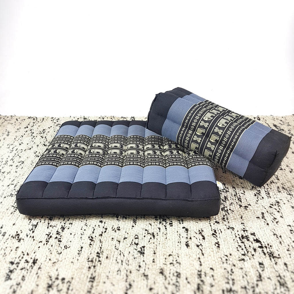 Meditation Cushion + Seating Block Set Blue Elephant