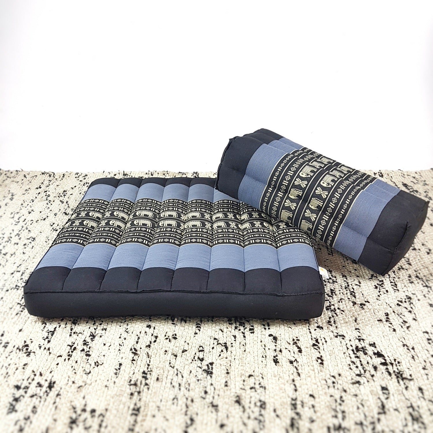 Meditation Cushion + Seating Block Set Blue Elephant
