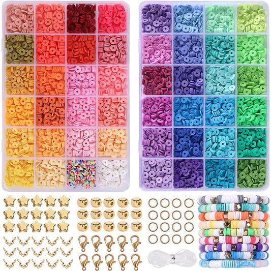 48 Colors Flat Round Clay Beads for Jewelry Making Kit, 4800pcs Clay Beads for Bracelet Making Kit, Craft Gift TheliCraft
