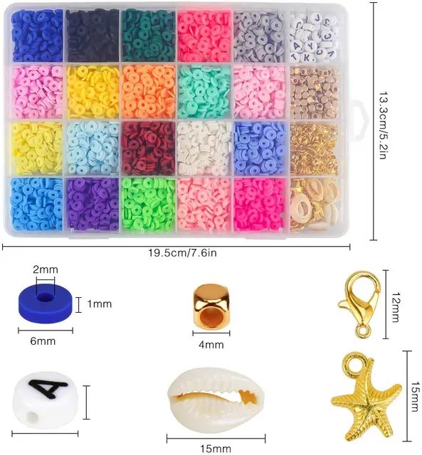 4000pcs 20 Colors Clay Bead DIY Jewelry Making Kit 6mm Flat Round Polymer Clay Ceramic Beads TheliCraft