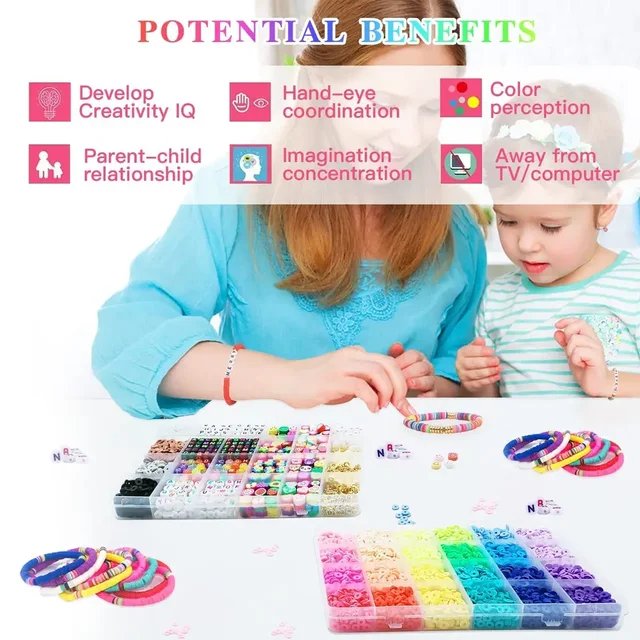 7860pcs 28 Colors Jewelrymaking kit for kids 6mm Flat Round Clay Alphabet Beads TheliCraft