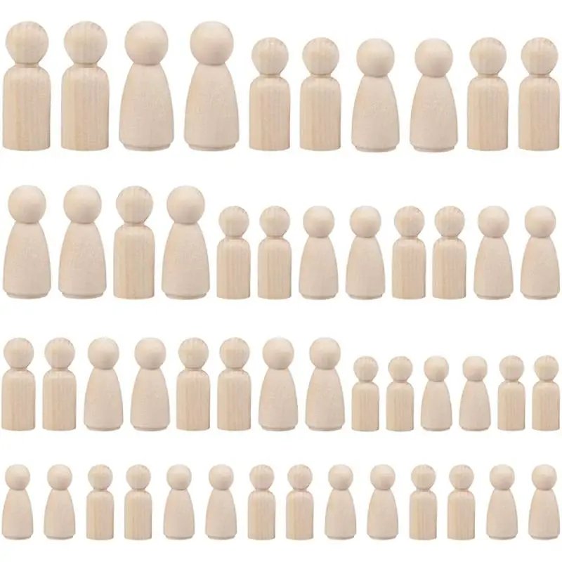 50Pcs Unfinished Wood Dolls Pack for Kids Toys Wooden Peg Arts Craft TheliCraft