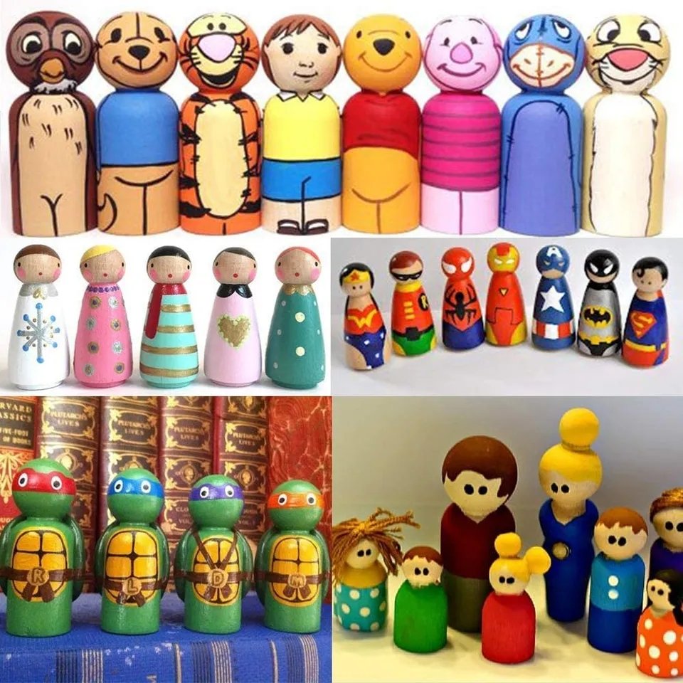 50Pcs Unfinished Wood Dolls Pack for Kids Toys Wooden Peg Arts Craft TheliCraft