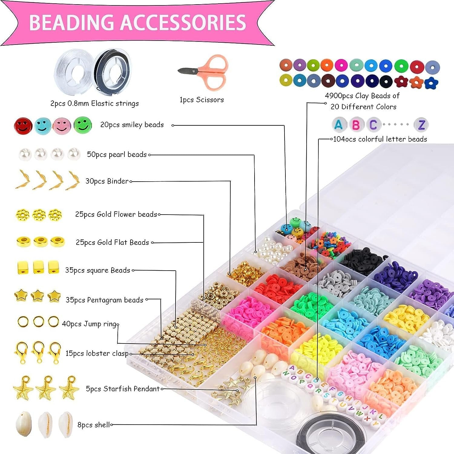 20 Colours 5300pcs Clay Beads Bracelet Making Kit Smiley Face Jewellery Making Kit TheliCraft