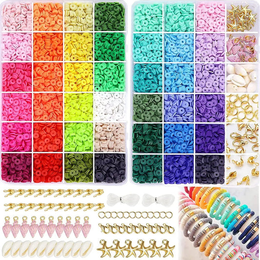 42 Colors 10500pcs Clay Beads Round Flat Beads Kit Professional Quality Polymer Clay Heishi Disc Beads Jewelry Making Kit TheliCraft