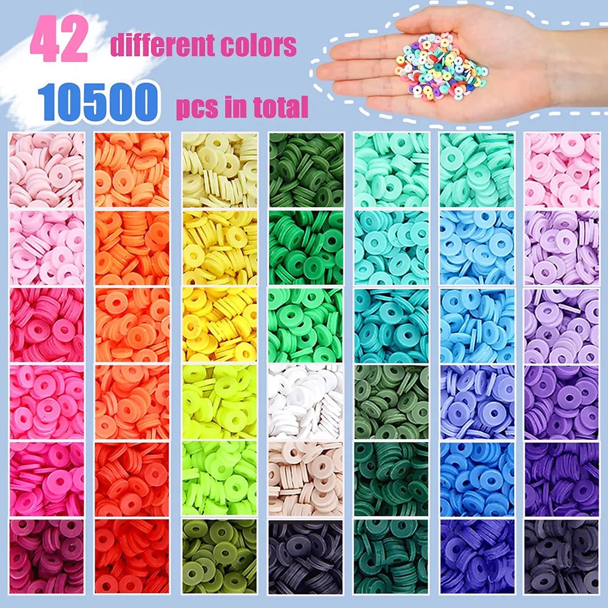 42 Colors 10500pcs Clay Beads Round Flat Beads Kit Professional Quality Polymer Clay Heishi Disc Beads Jewelry Making Kit TheliCraft