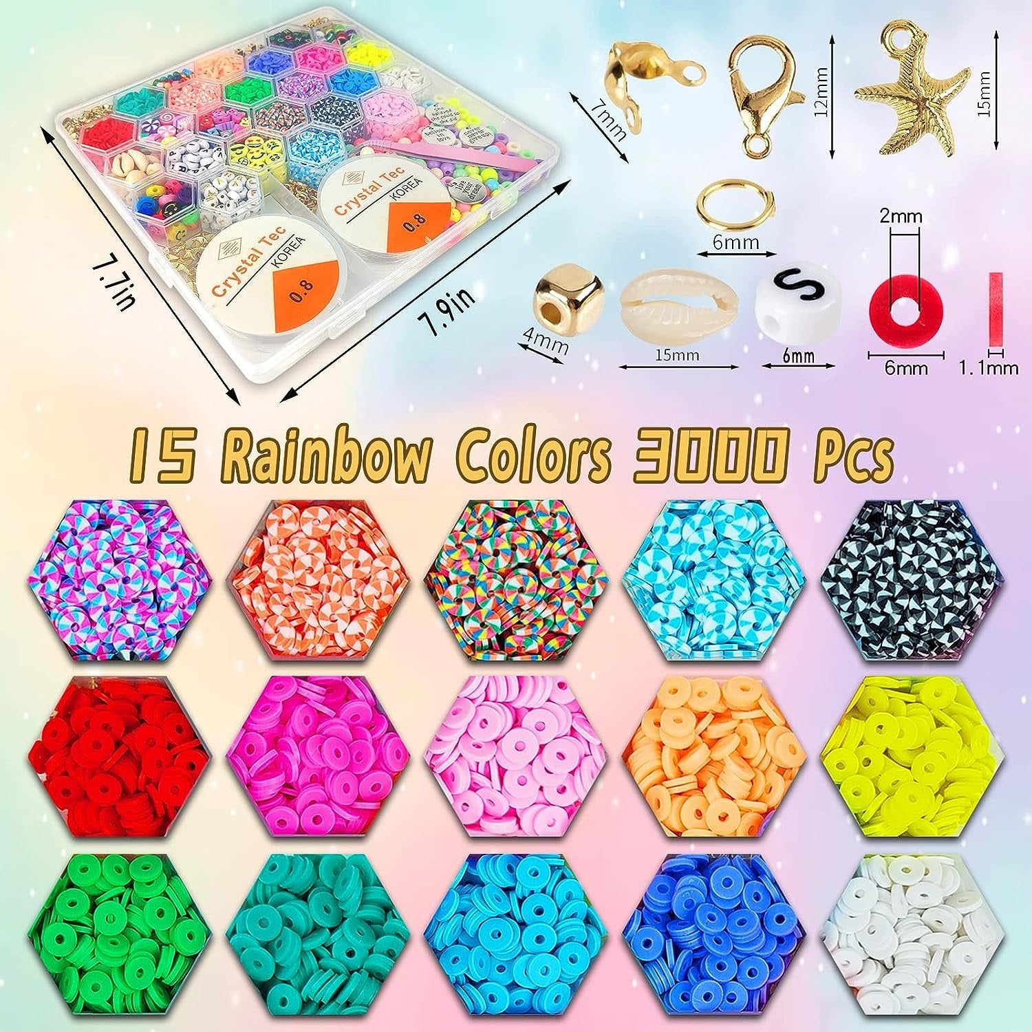 3600pcs 6mm Flat Round Heishi Ceramics 15 Colors Polymer Clay Bead Alphabet Beads Jewelry Making Kit TheliCraft