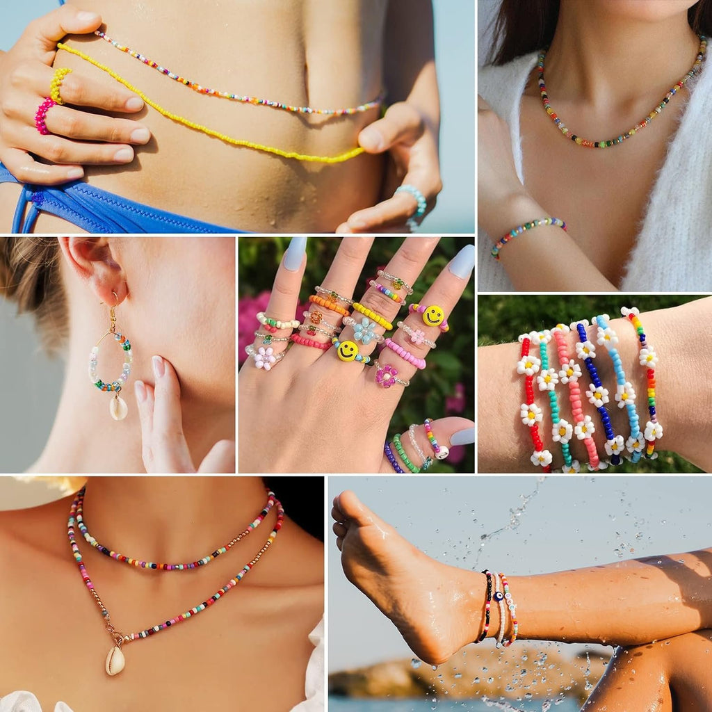 2mm 24000pcs 24 Colourful Mini Glass Beads with 300 Letters Smiley Beads Bracelets Kit TheliCraft