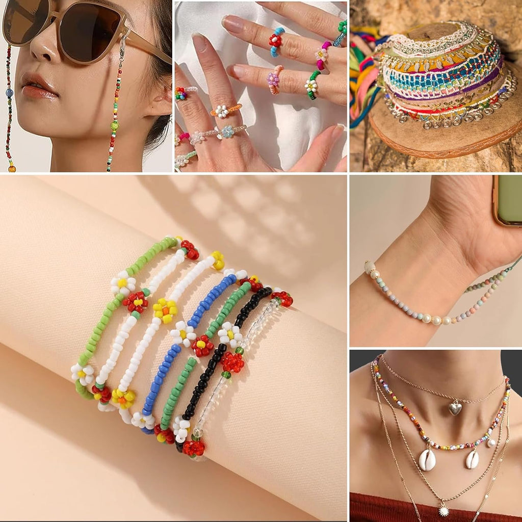 2mm 24000pcs 24 Colourful Mini Glass Beads with 300 Letters Smiley Beads Bracelets Kit TheliCraft