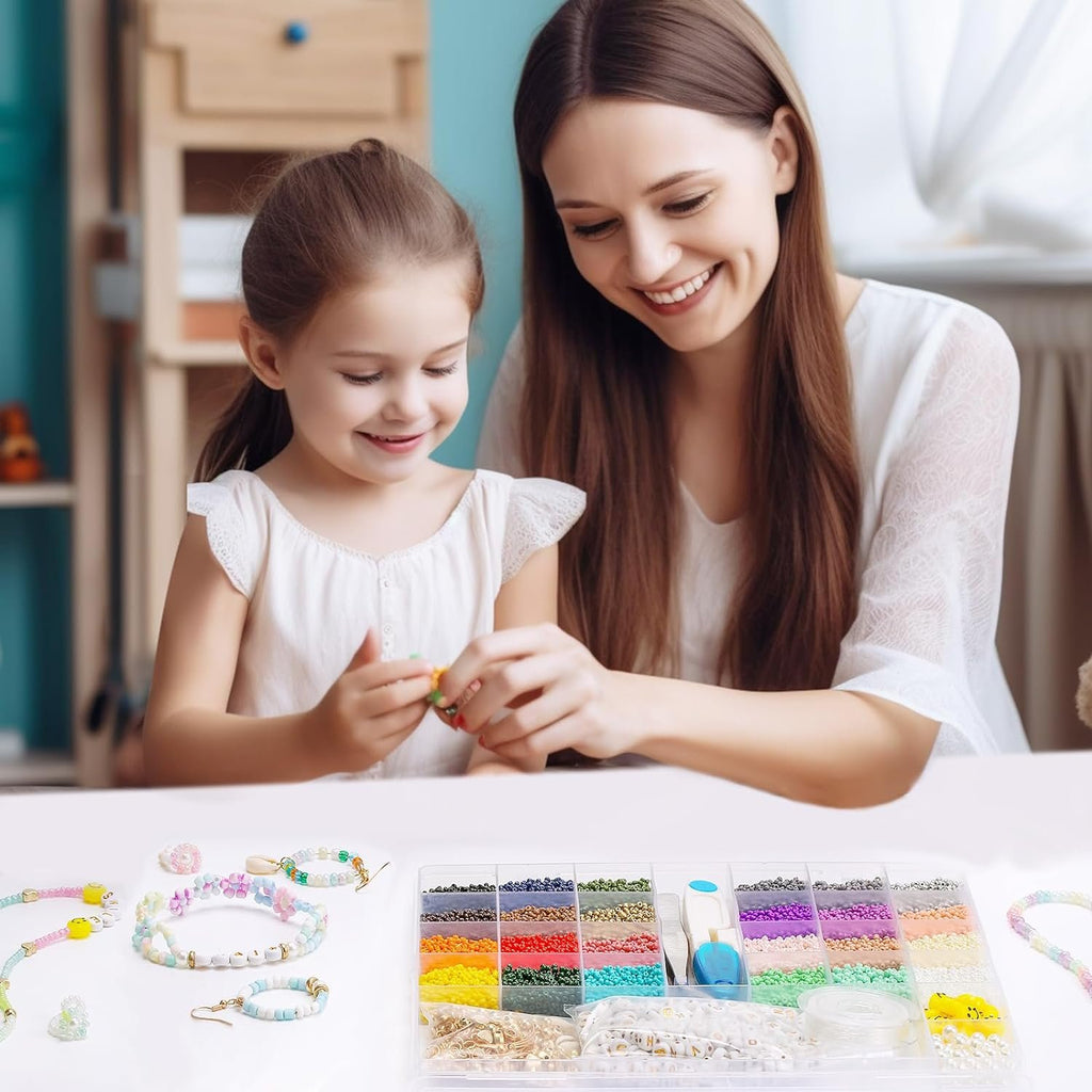 2mm 24000pcs 24 Colourful Mini Glass Beads with 300 Letters Smiley Beads Bracelets Kit TheliCraft