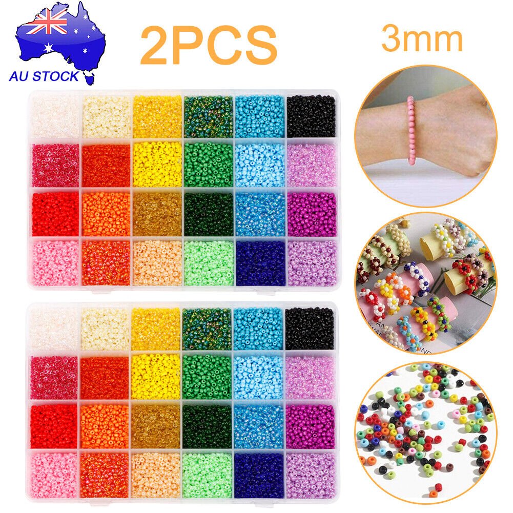 24000Pcs 3mm Glass Seed Beads 24 Colours Loose Beads Kit Bracelet Beads DIY Art TheliCraft