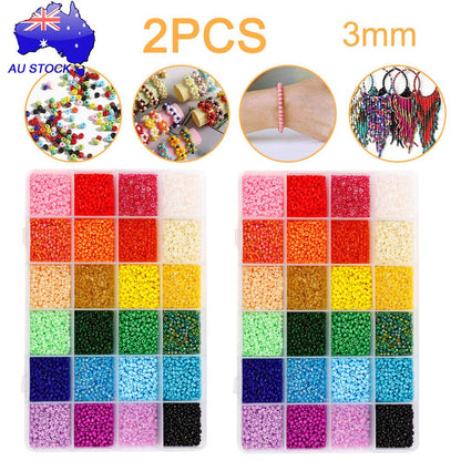 24000Pcs 3mm Glass Seed Beads 24 Colours Loose Beads Kit Bracelet Beads DIY Art TheliCraft