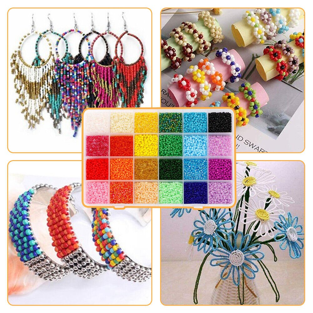 24000Pcs 3mm Glass Seed Beads 24 Colours Loose Beads Kit Bracelet Beads DIY Art TheliCraft