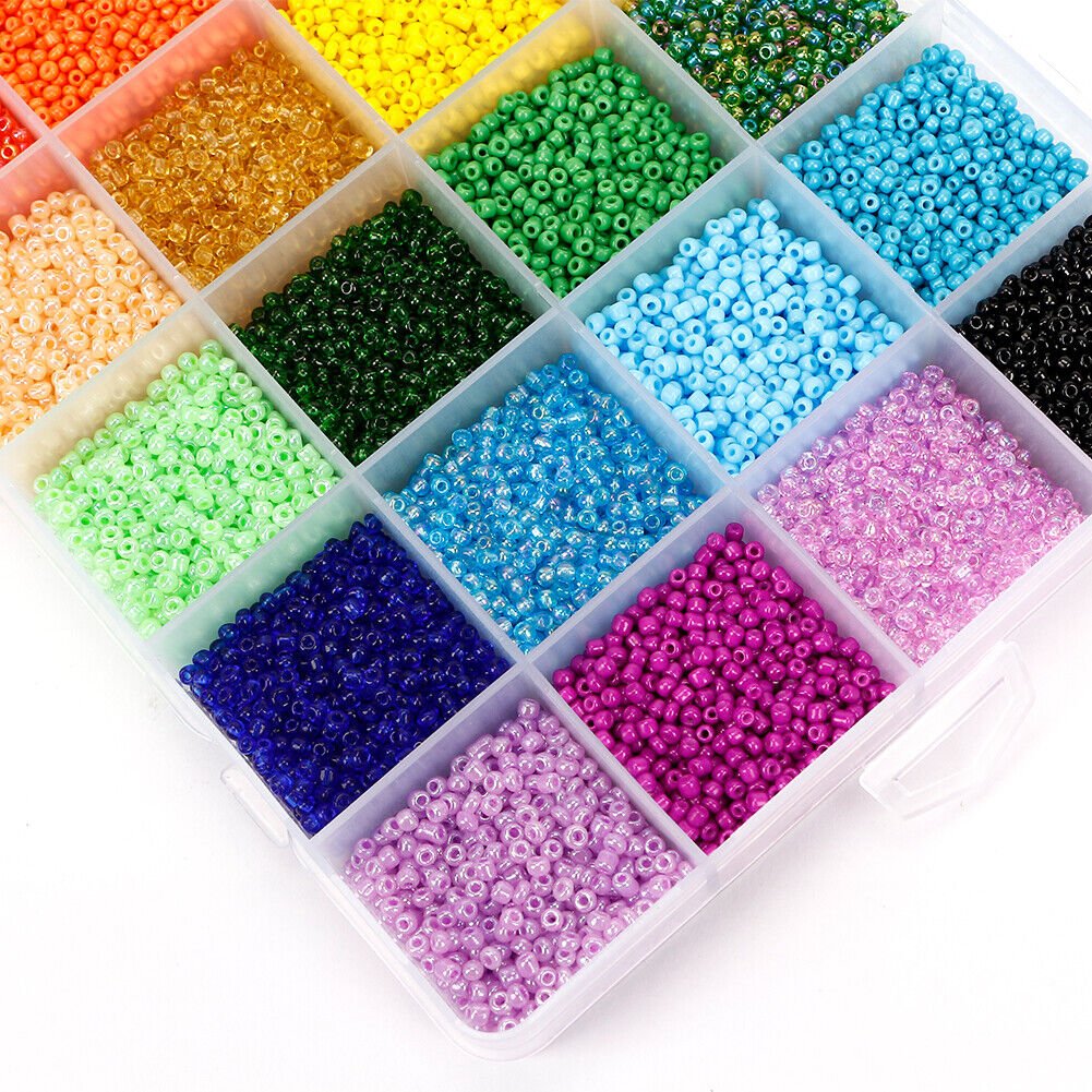 24000Pcs 3mm Glass Seed Beads 24 Colours Loose Beads Kit Bracelet Beads DIY Art TheliCraft