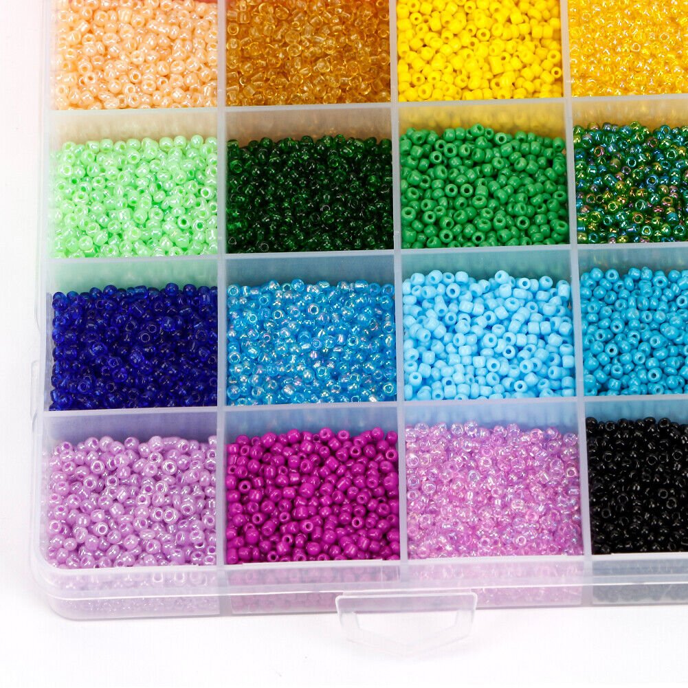 24000Pcs 3mm Glass Seed Beads 24 Colours Loose Beads Kit Bracelet Beads DIY Art TheliCraft