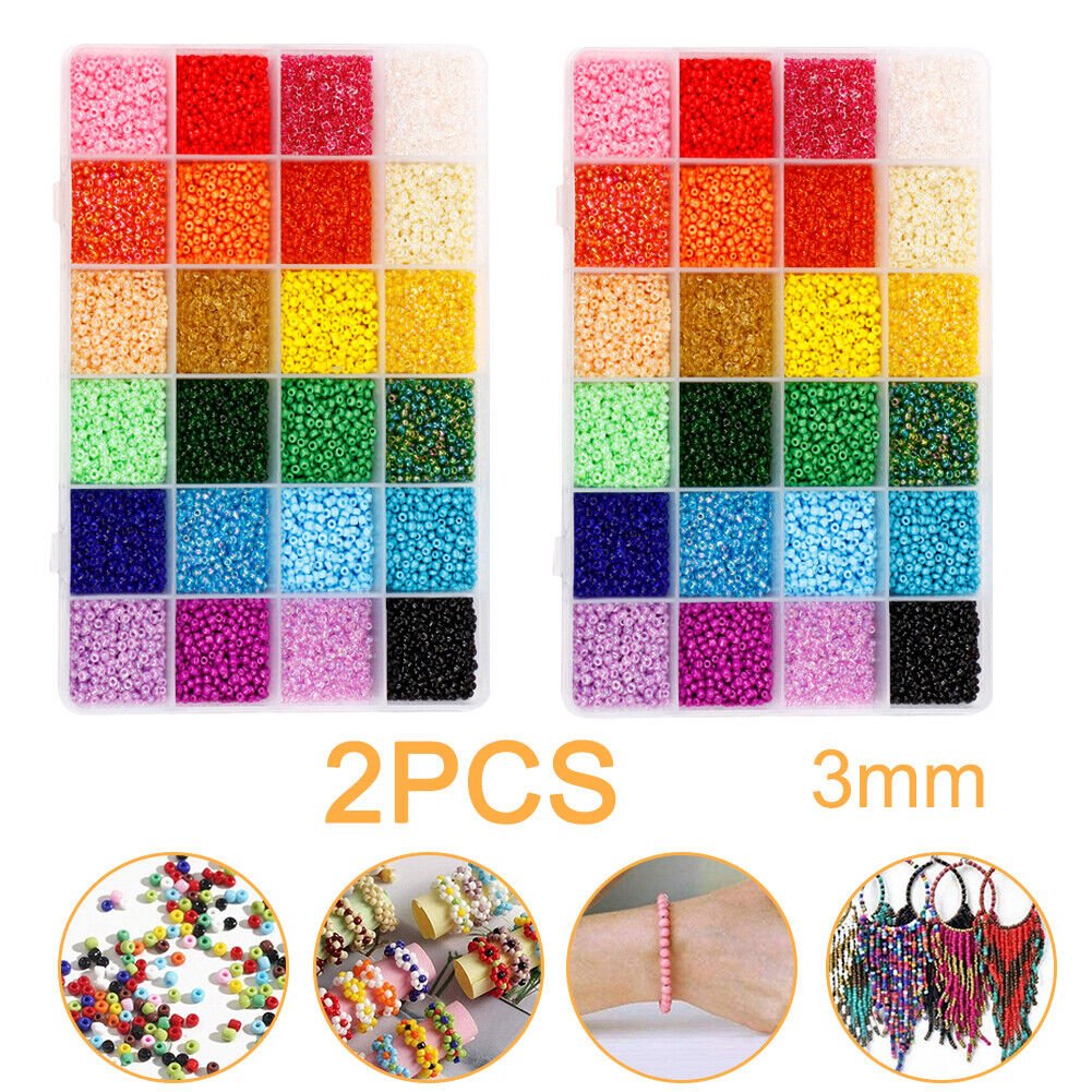 24000Pcs 3mm Glass Seed Beads 24 Colours Loose Beads Kit Bracelet Beads DIY Art TheliCraft