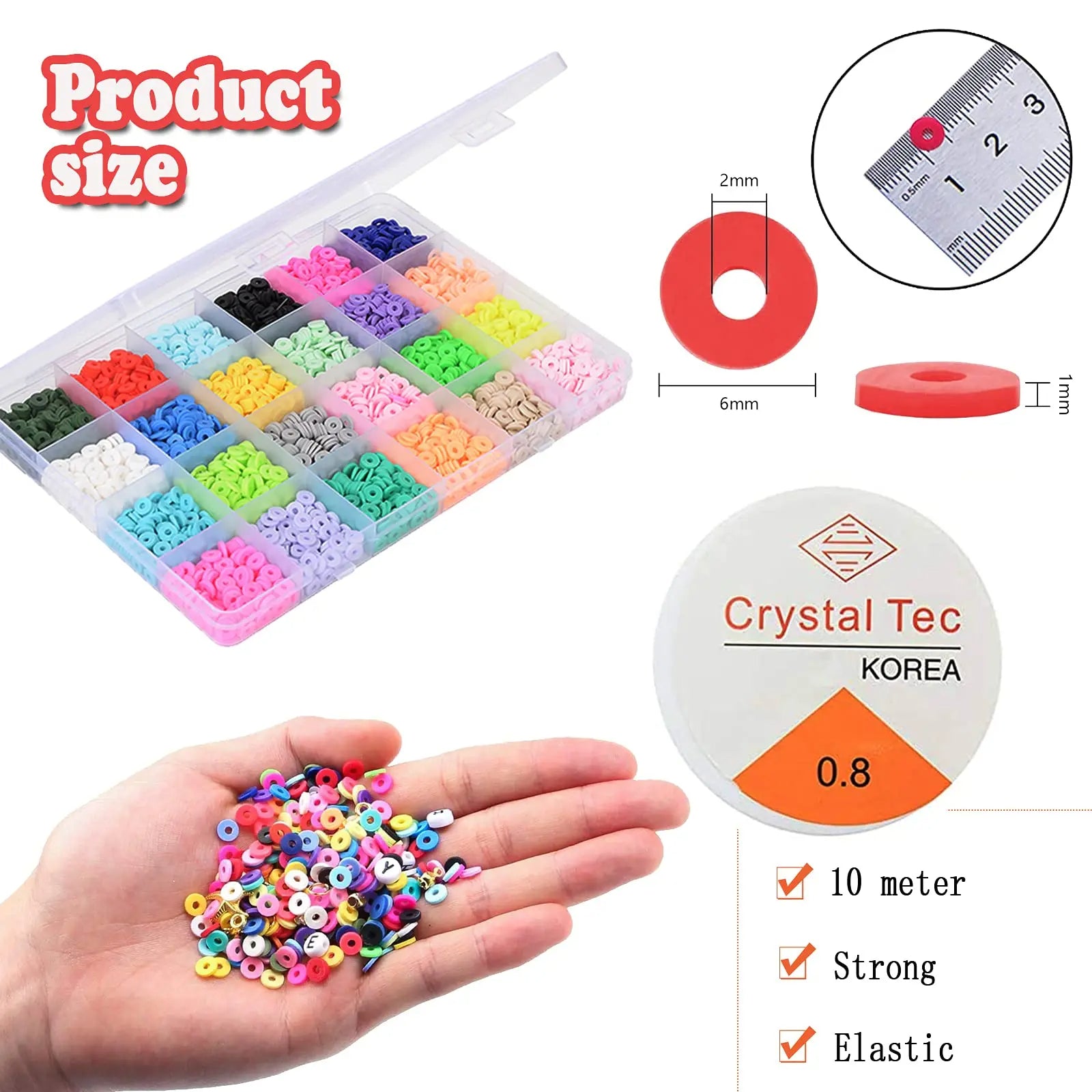 10000pcs 6mm Clay Beads for Bracelet Making Kit 40 Colors Flat Round Polymer Clay Heishi Beads Jewelry Making Kit TheliCraft