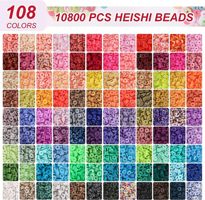 10800pcs Clay Beads for Bracelet Making Kit 108 Colors Polymer Heishi Beads TheliCraft